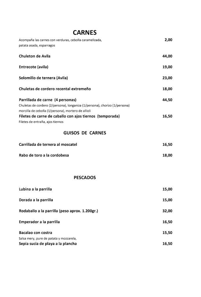 Restaurante LA PEPA — Carta