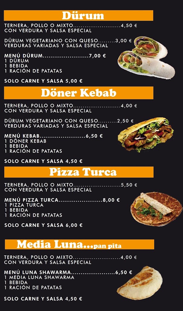 Kebab Turko Priego — Carta