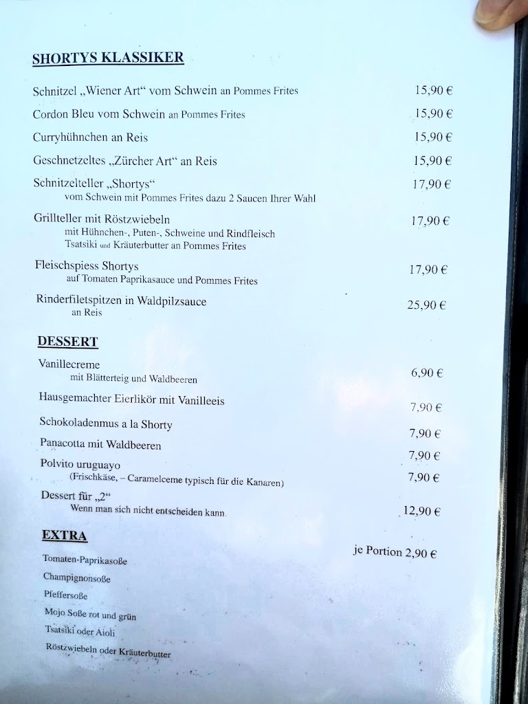 Shortys Taperia — Carta
