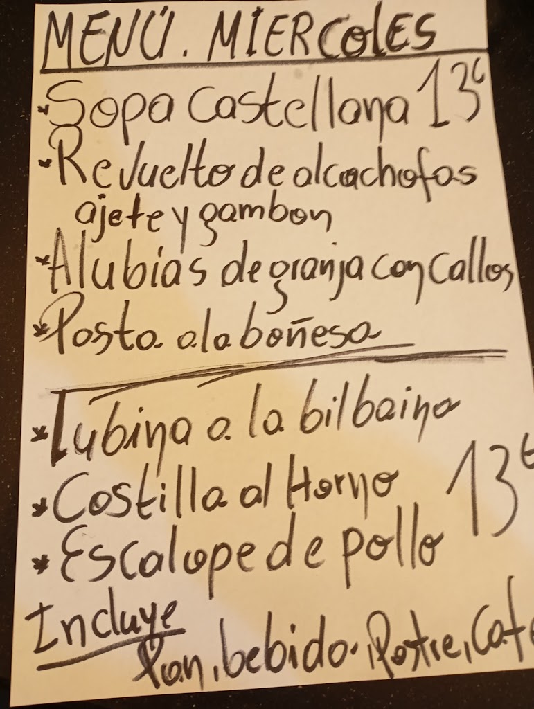 Bar cafeteria El REAL — Carta
