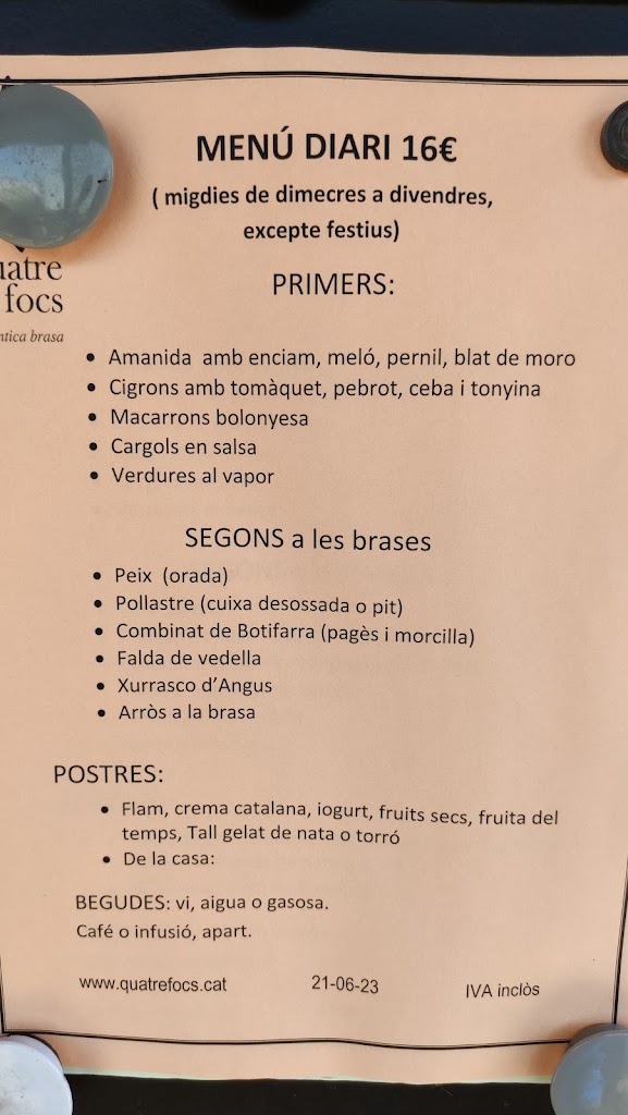 Quatre Focs — Carta