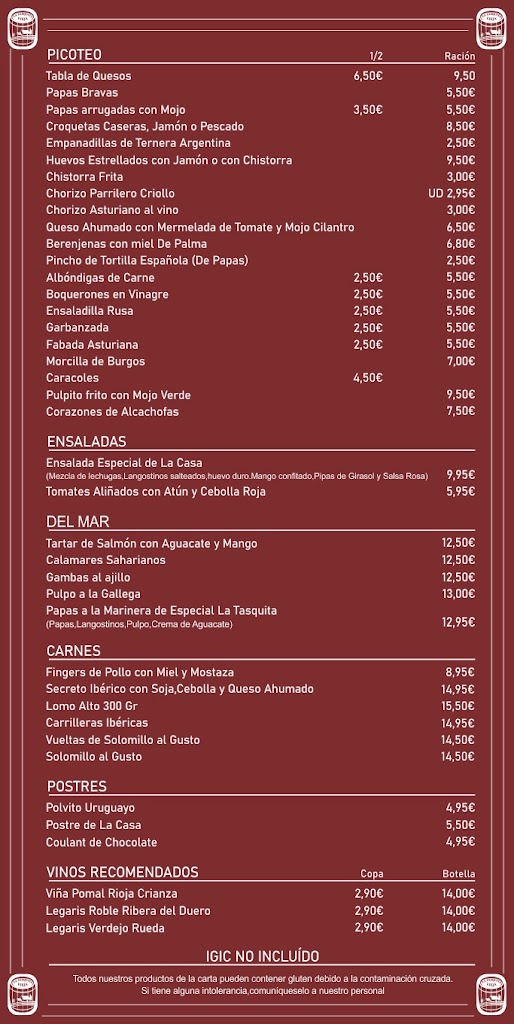 La Tasquita Vieja — Carta