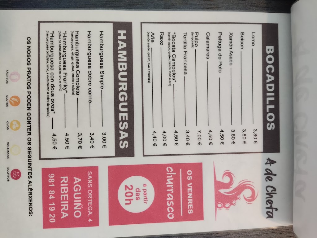 Cafeteria A de Chefa — Carta