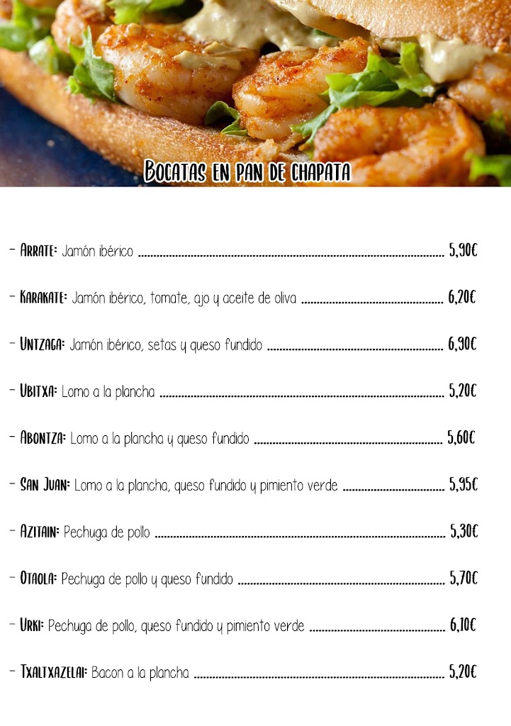 AKARA Unzaga BurgerBar Eibar — Carta