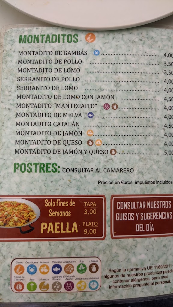Bar Nuevo Casa Pepe — Carta