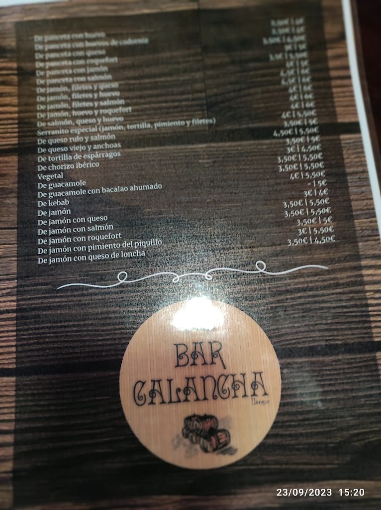 Bodega Bar Calancha — Carta