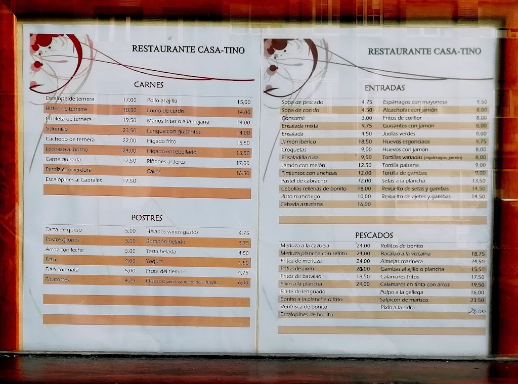 Restaurante Casa Tino — Carta