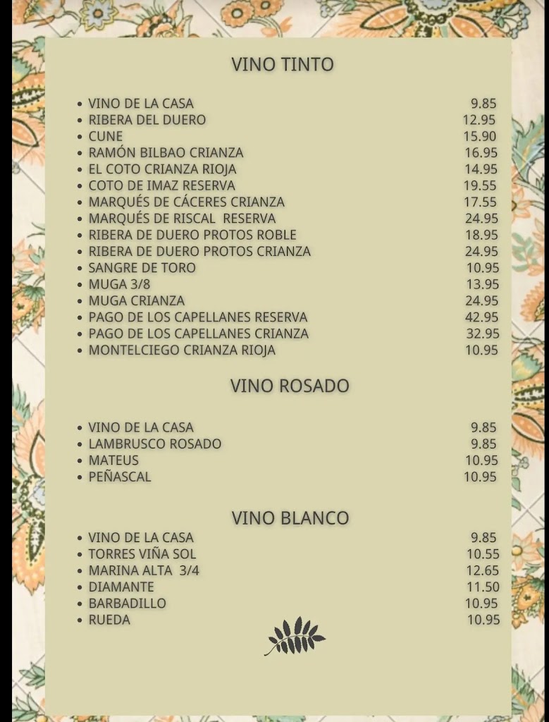 Restaurante Dao — Carta