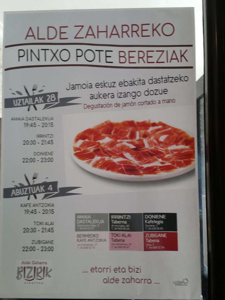 Cafeteria Irrintzi Berria — Carta