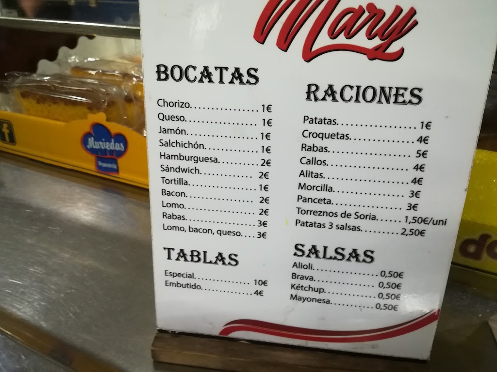 Bar de Mary — Carta