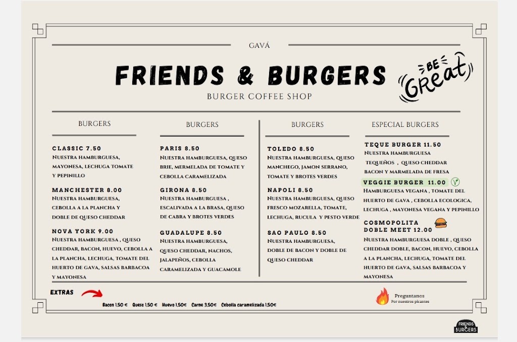 friends & burgers — Carta