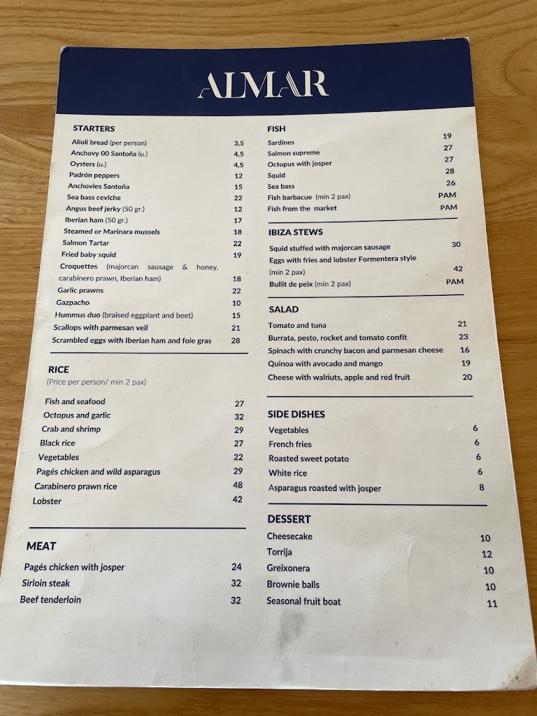 Almar Ibiza — Carta