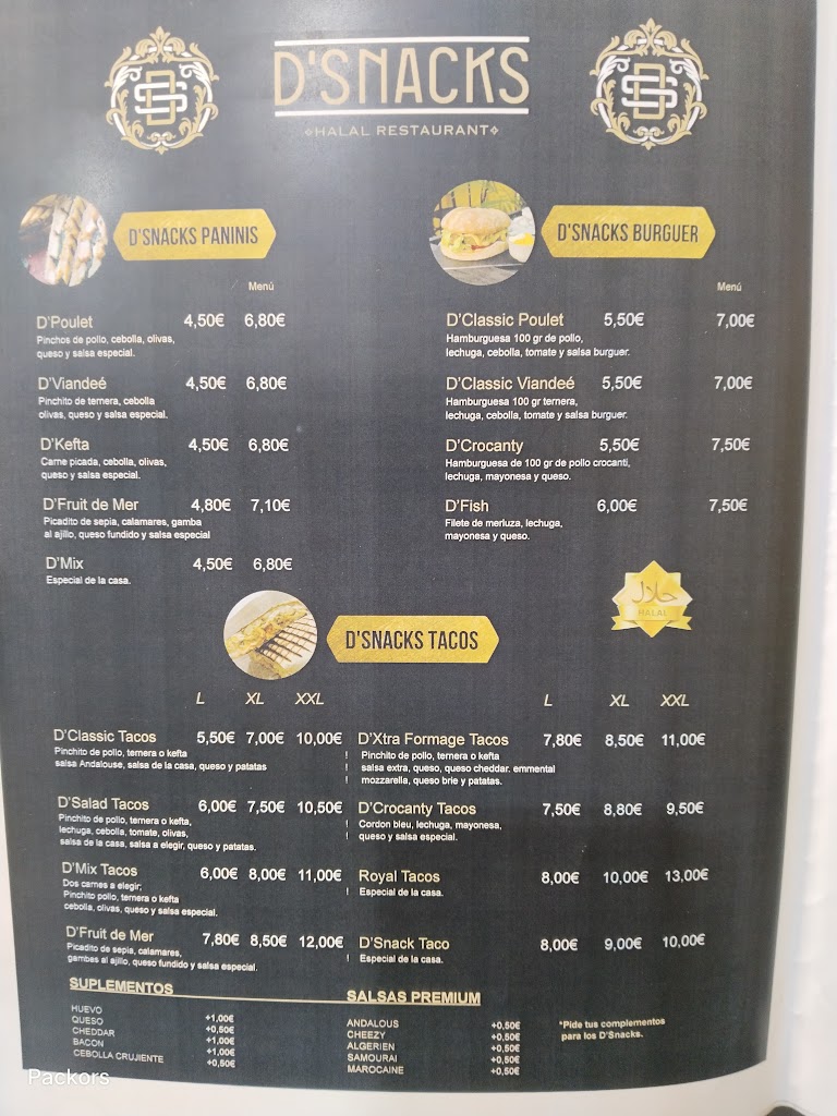 D'snacks halal resturant — Carta