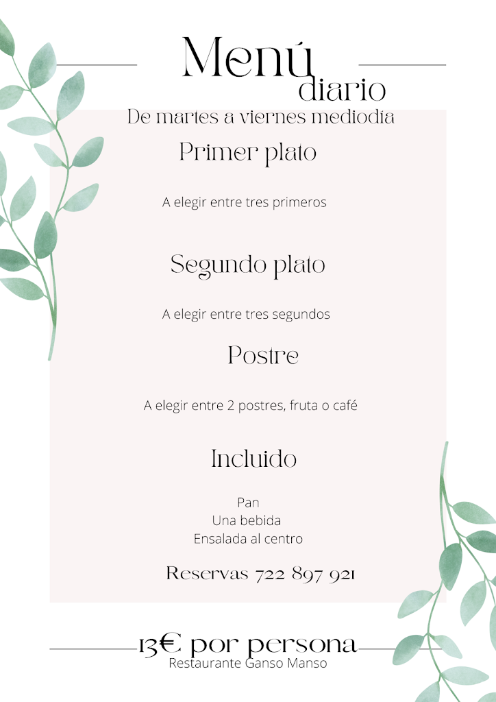 Restaurante Ganso Manso — Carta