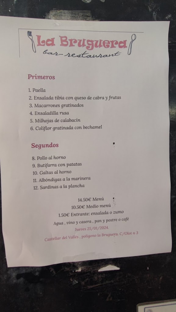 Restaurant La Bruguera — Carta