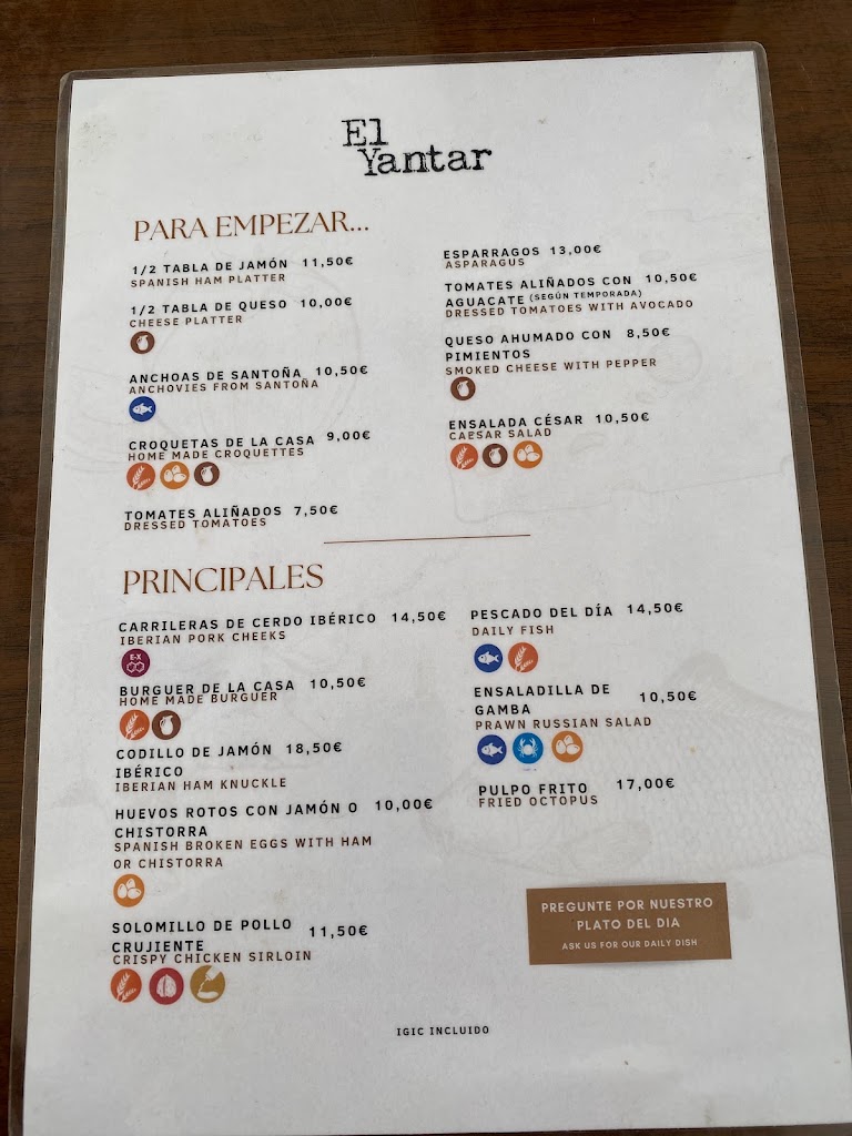 El Yantar — Carta