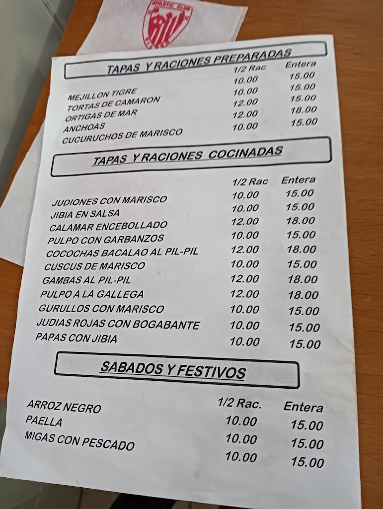 Bar Los Pescadores — Carta