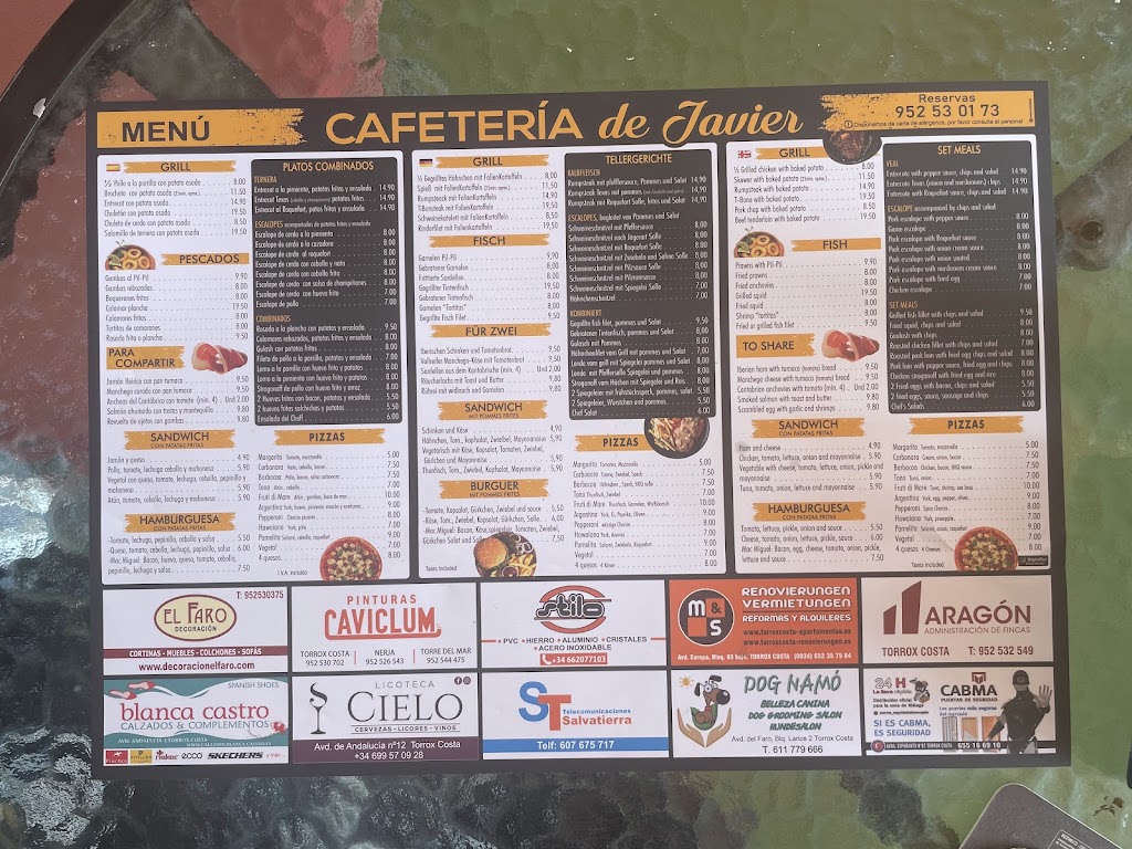 Cafeteria Javi Ex Restaurante El Chicle — Carta