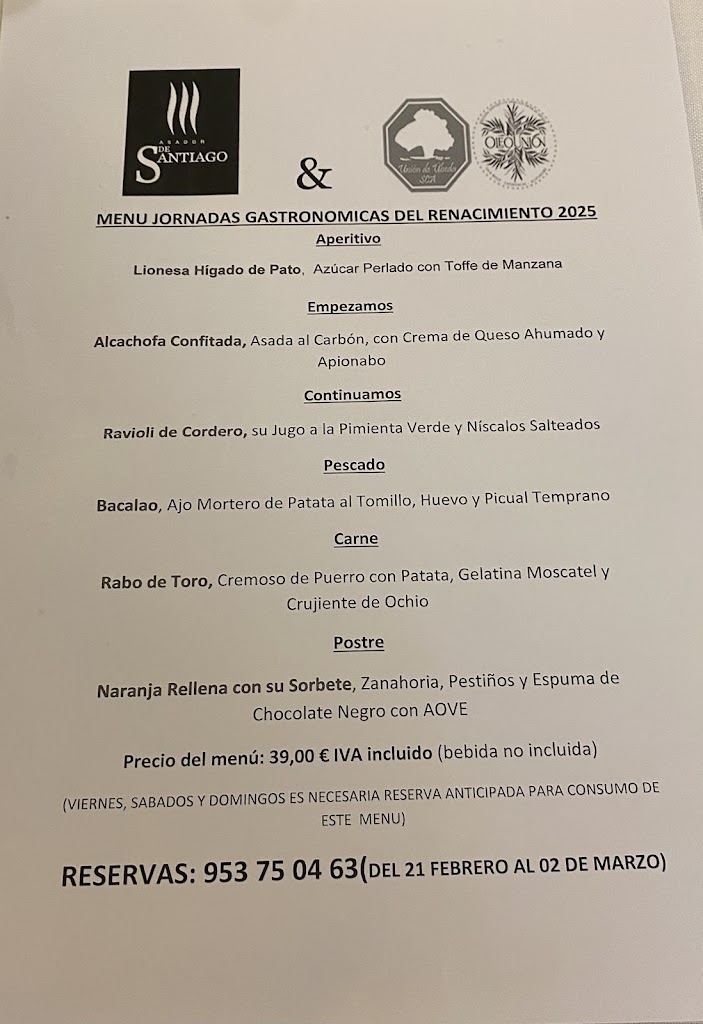 Asador de Santiago — Carta