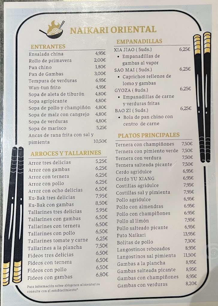 Cafeteria "Naikari" — Carta