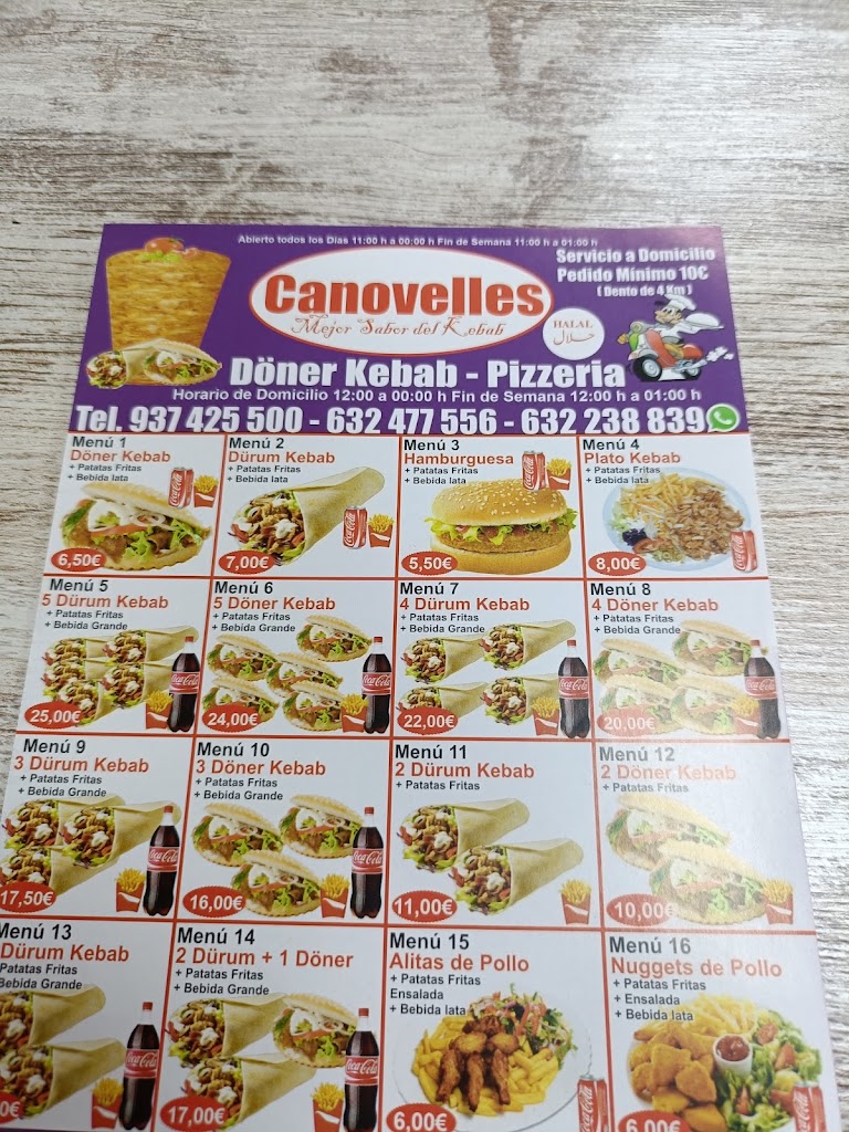 Canovelles Doner Kebab y Pizzeria — Carta