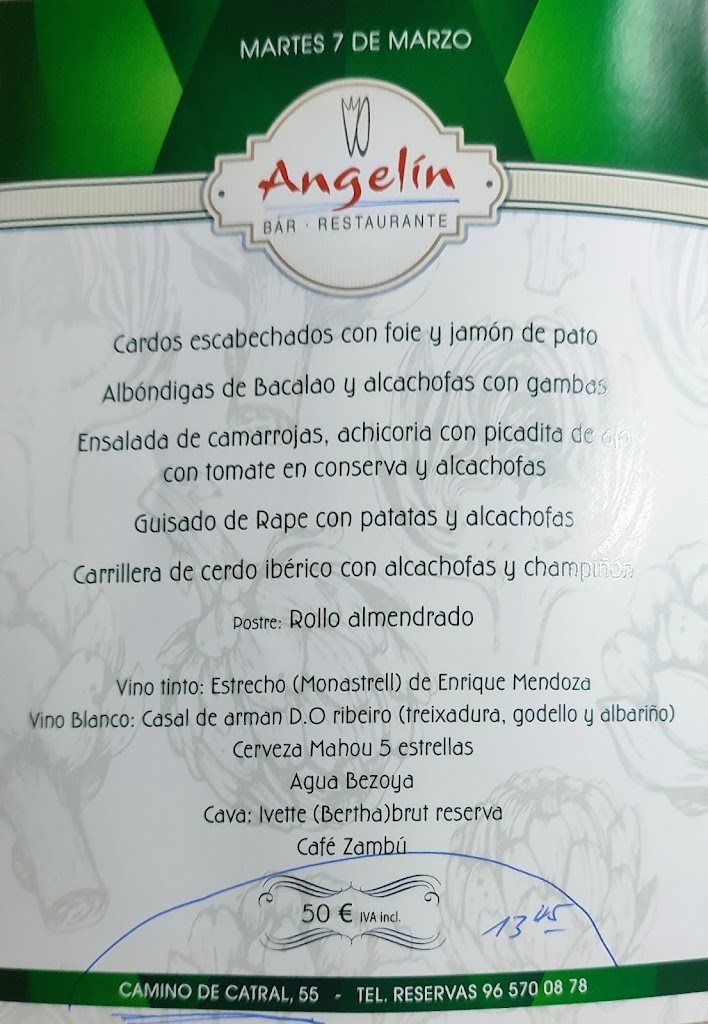 Restaurante Angelin — Carta