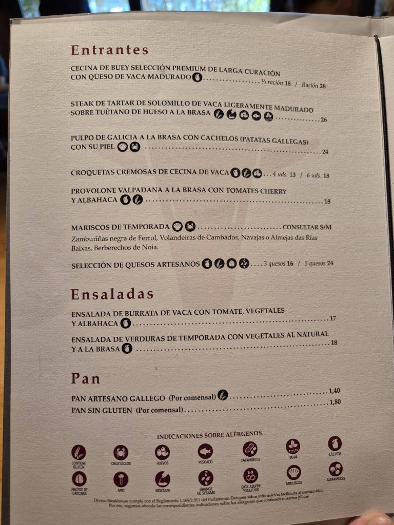 Divino Steak House — Carta