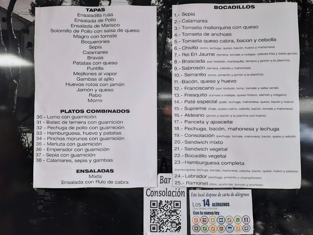 Bar Bocateria Consolacion — Carta