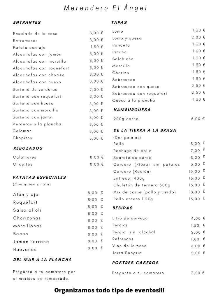 Restaurante Merendero El Angel | Restaurante y Salon de Celebraciones — Carta