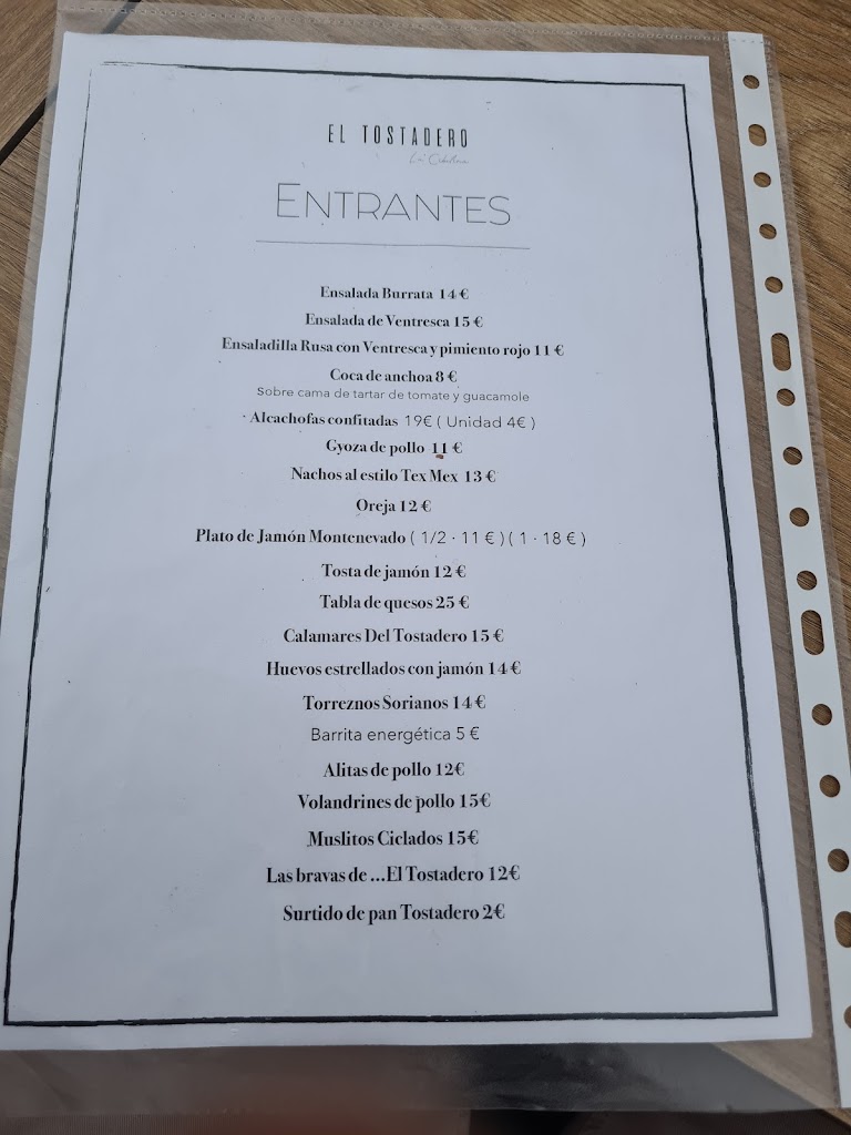 Restaurante El Tostadero de la Cibelina — Carta