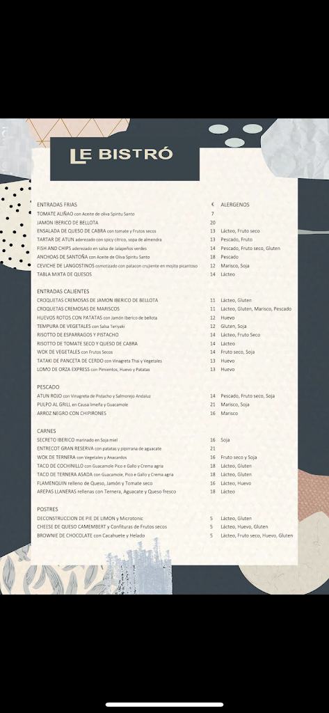 Bar restaurante Le Bistro Ubeda — Carta