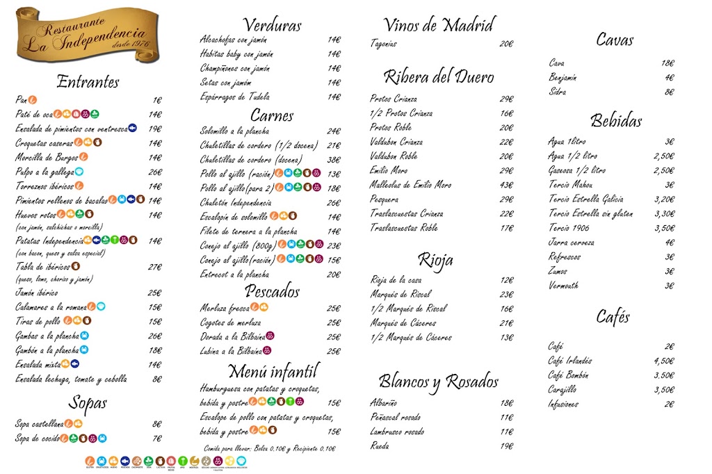 Restaurante Independencia — Carta