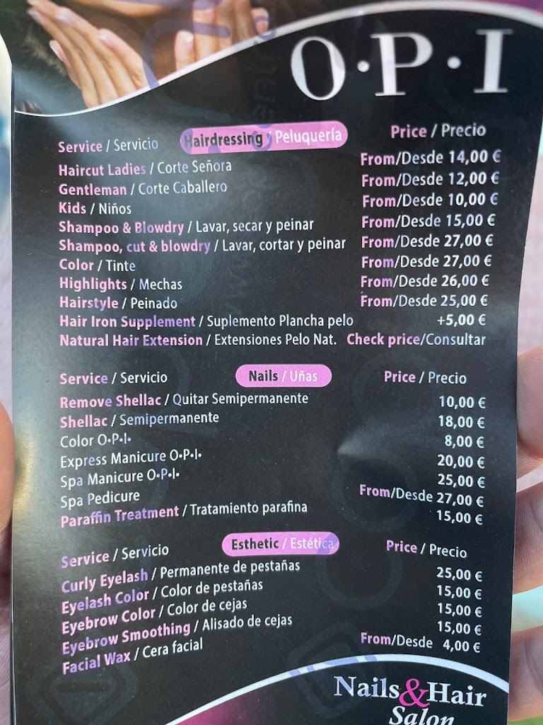Peluqueria Nails & Hair Salon — Carta