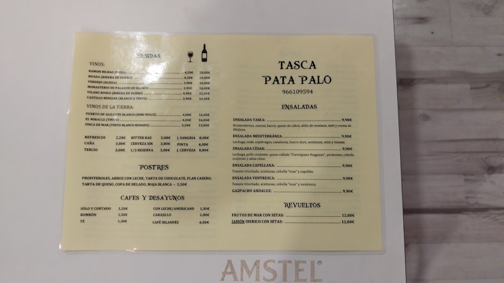 Tasca PataPalo — Carta