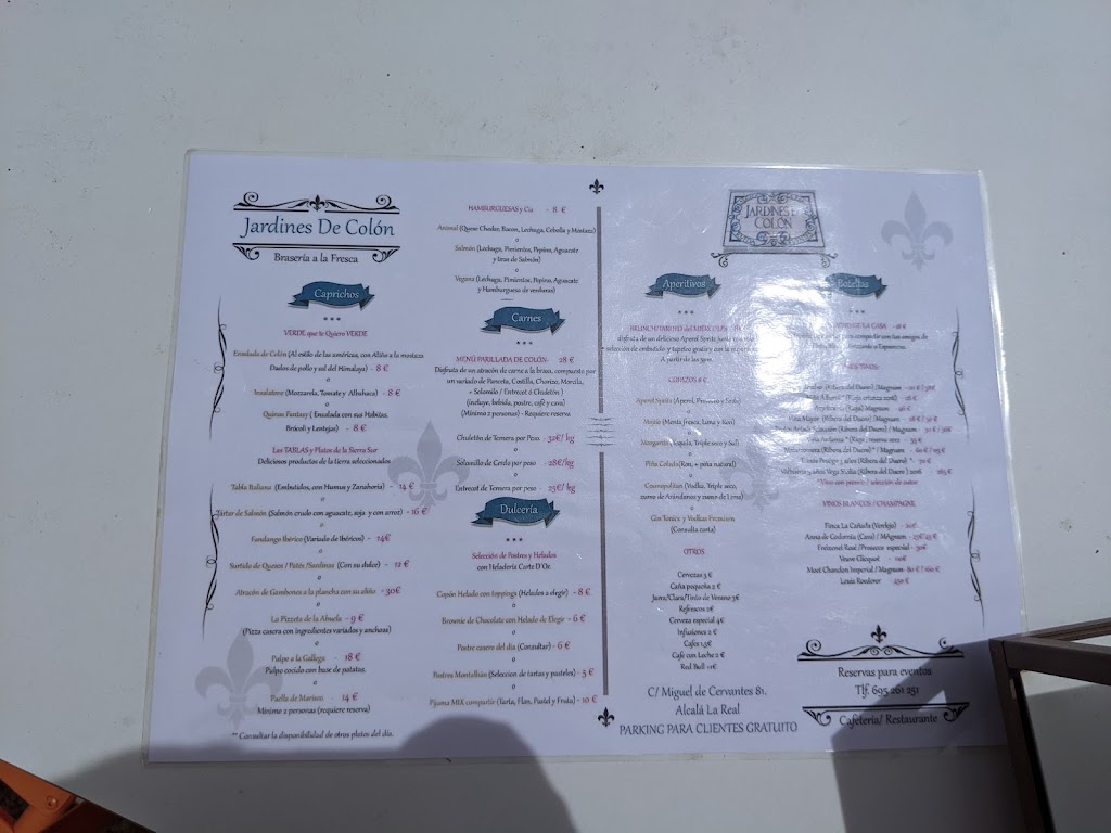 Vivienda Rural/Cafeteria Jardines de Colon — Carta