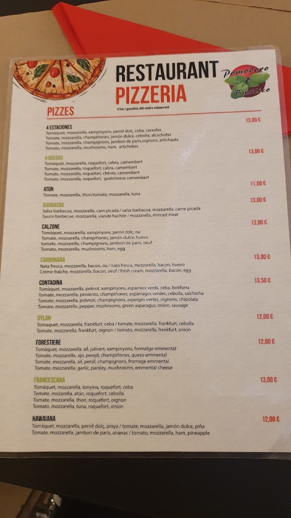 Pomodoro e Basilico Pizzeria — Carta