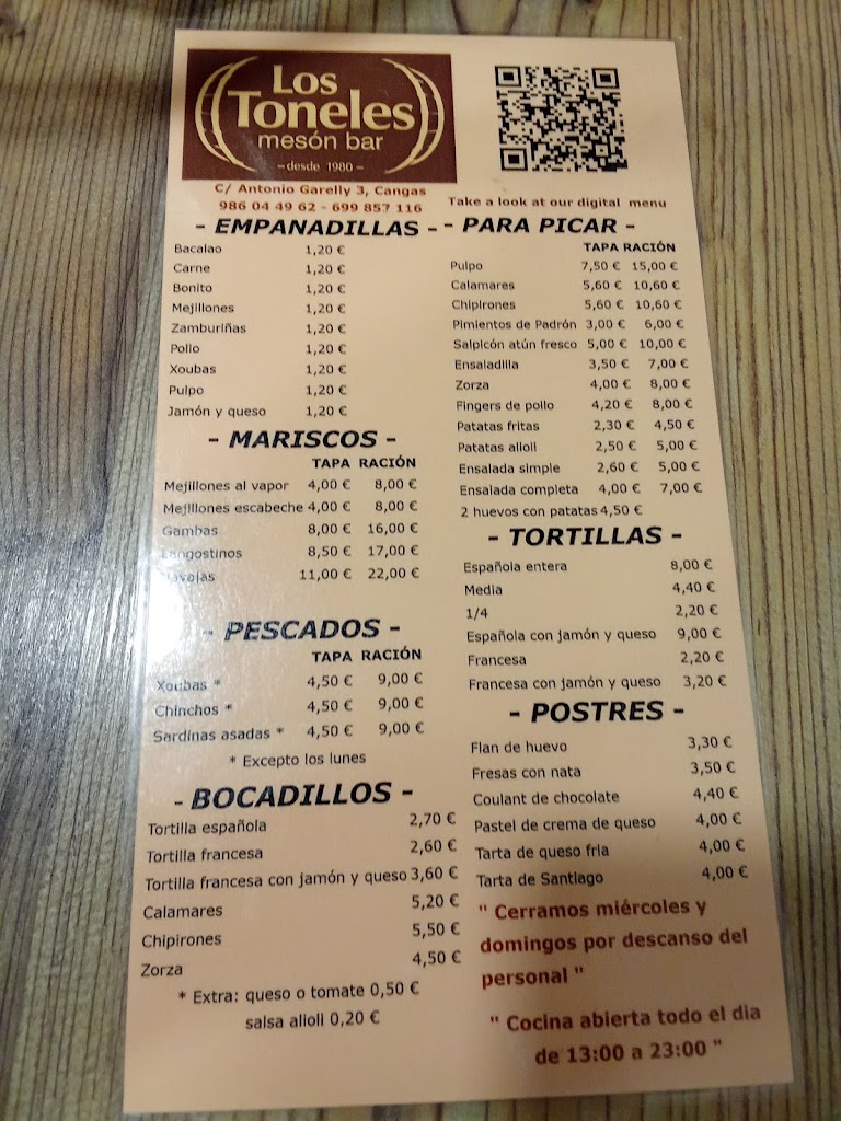 Los Toneles — Carta