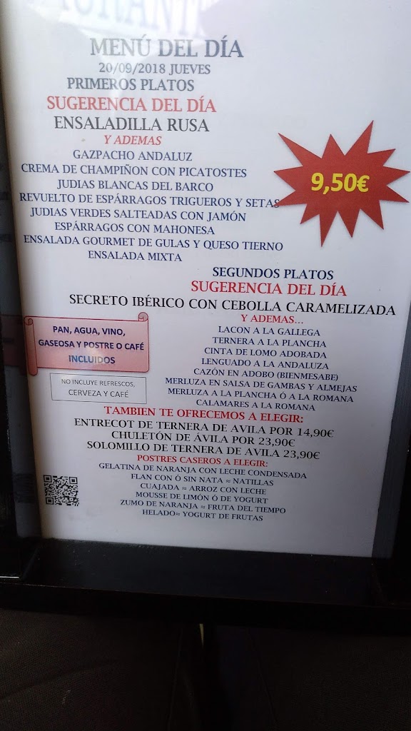 Restaurante Sur Cafe Bar — Carta