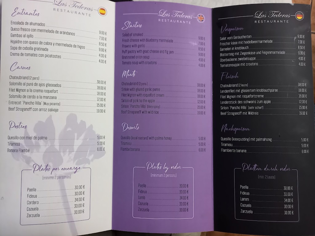 Restaurante Las Tederas — Carta