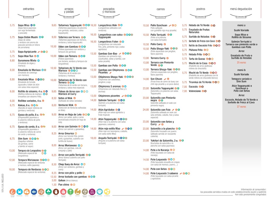 Restaurante Mao — Carta