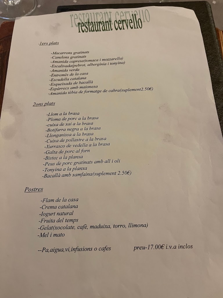Restaurant Masia Cervello — Carta