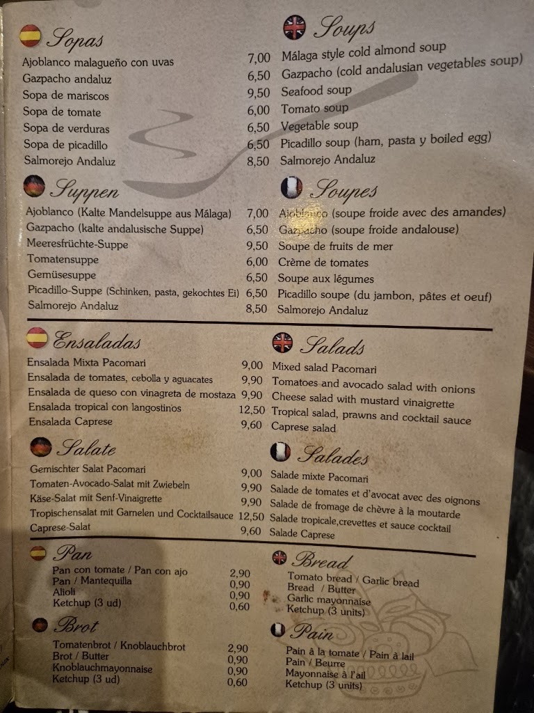 Restaurante Pacomari — Carta