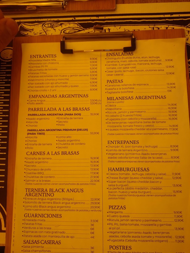 Madre Mia Fuengirola — Carta