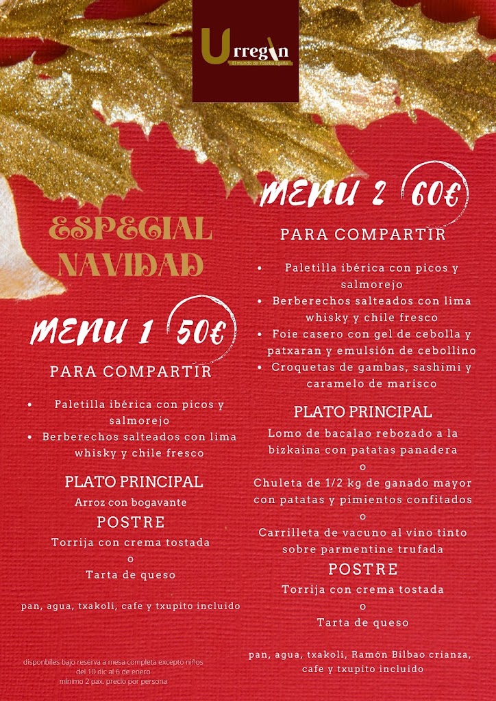 Restaurante Urregin — Carta