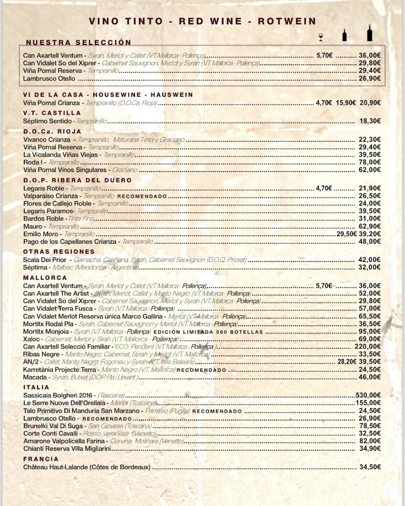 Trattoria y pizzeria Capitol — Carta
