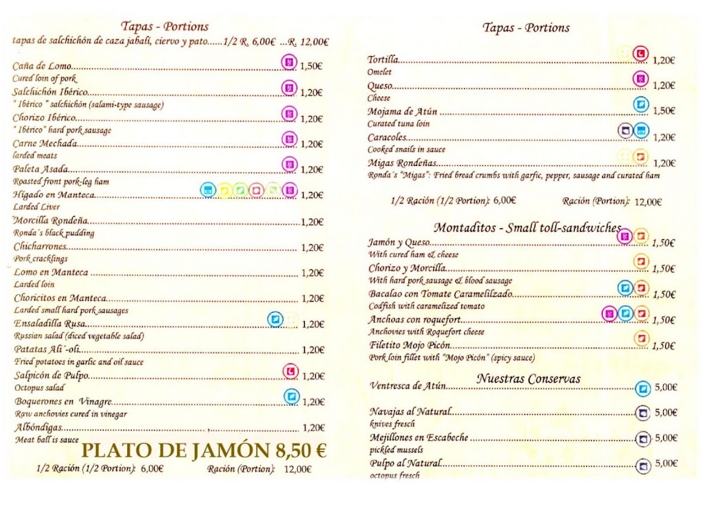 Bodeguita El Coto — Carta