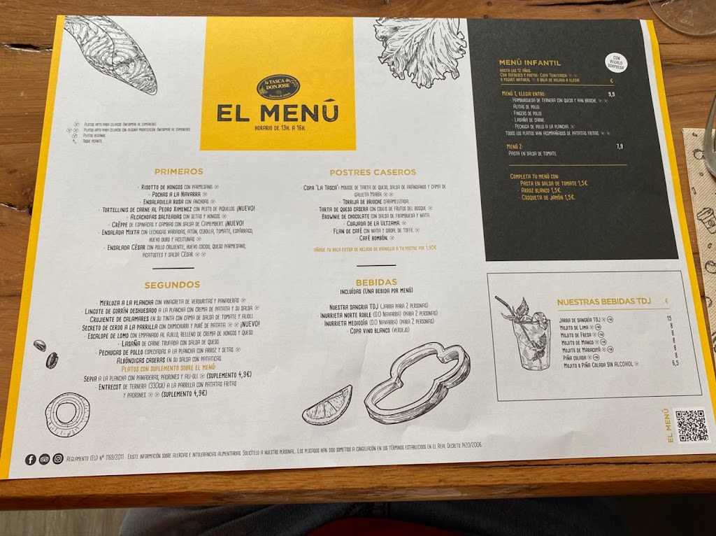 La Tasca de Don Jose Plaza del Castillo — Carta
