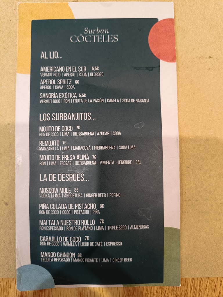 Restaurante Surban — Carta