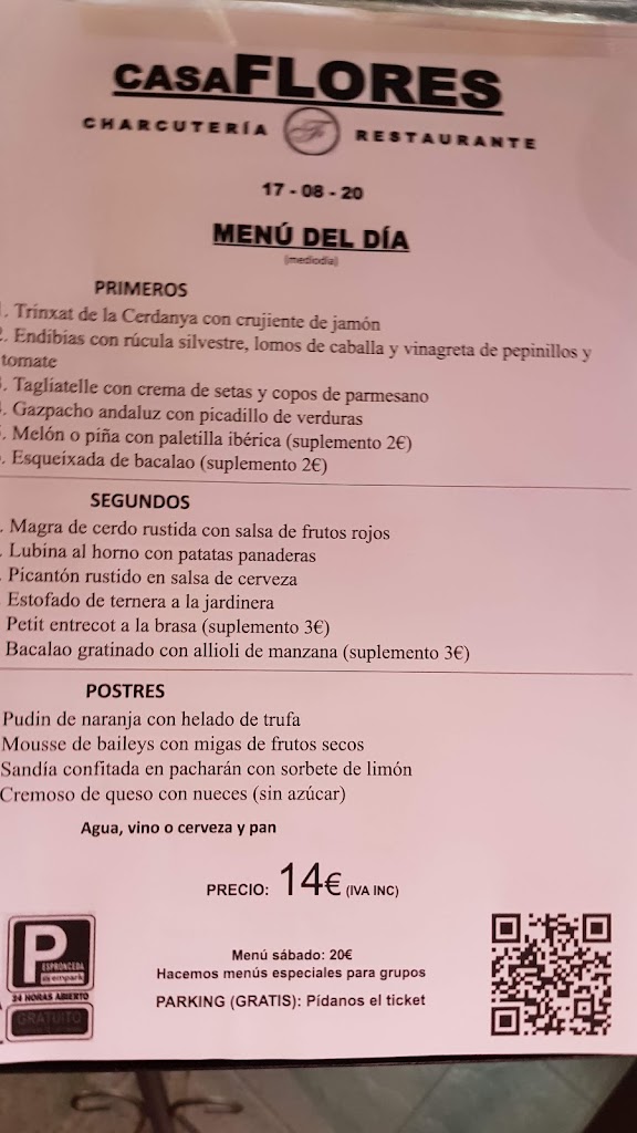 Casa Flores, Jamones Sabadell — Carta