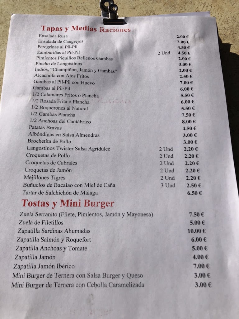 Restaurante Casa Sardina — Carta